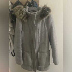 Grey coat with faux fur hood